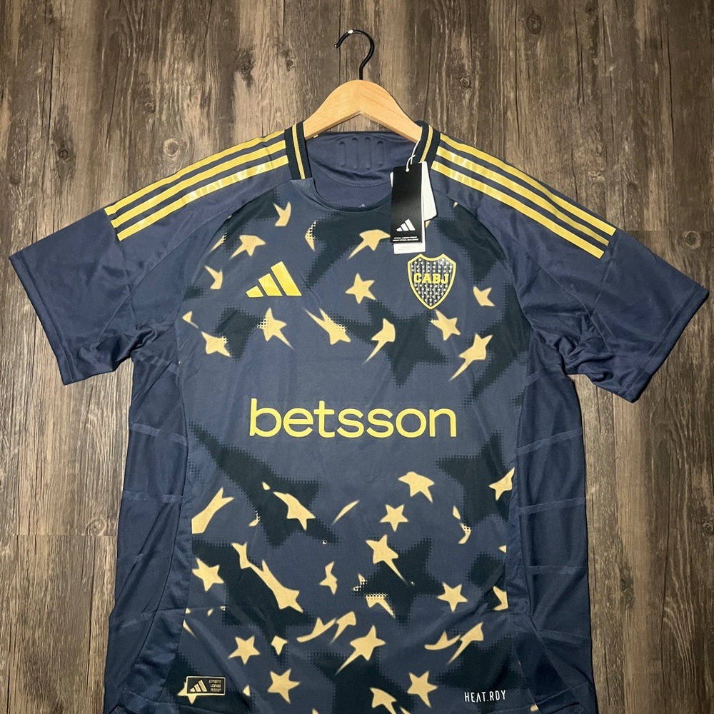Adidas Navy and Yellow Star Soccer Jersey